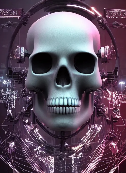 Image similar to cyberpunk skull, ivy, death, hardmesh, hard surface