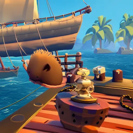 Image similar to hedgehog on a ship in sea of thieves