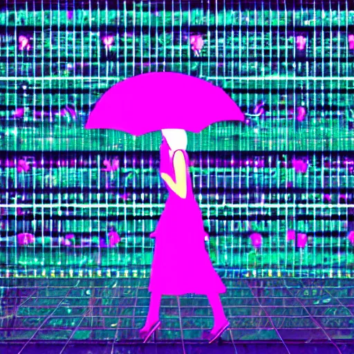 Image similar to rain, pattern, retrowave, umbrella, girl