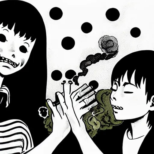 Image similar to children happy smoking by junji ito