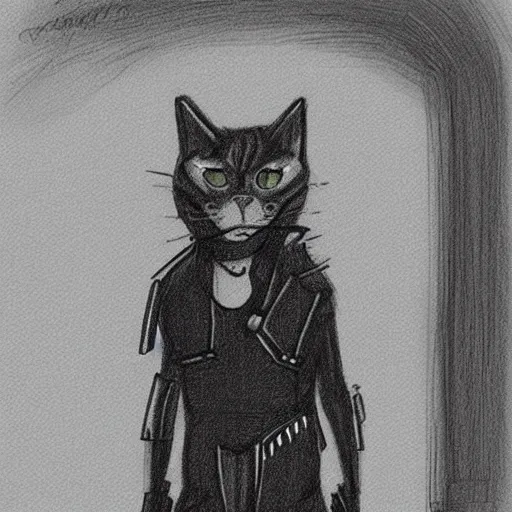 Image similar to cyberpunk cat in suit sketch