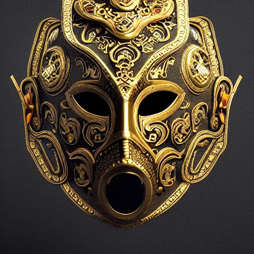 Image similar to an elaborate intricate mask surrounded by storm clouds, rendered in octane, behance hd, bokeh backdrop