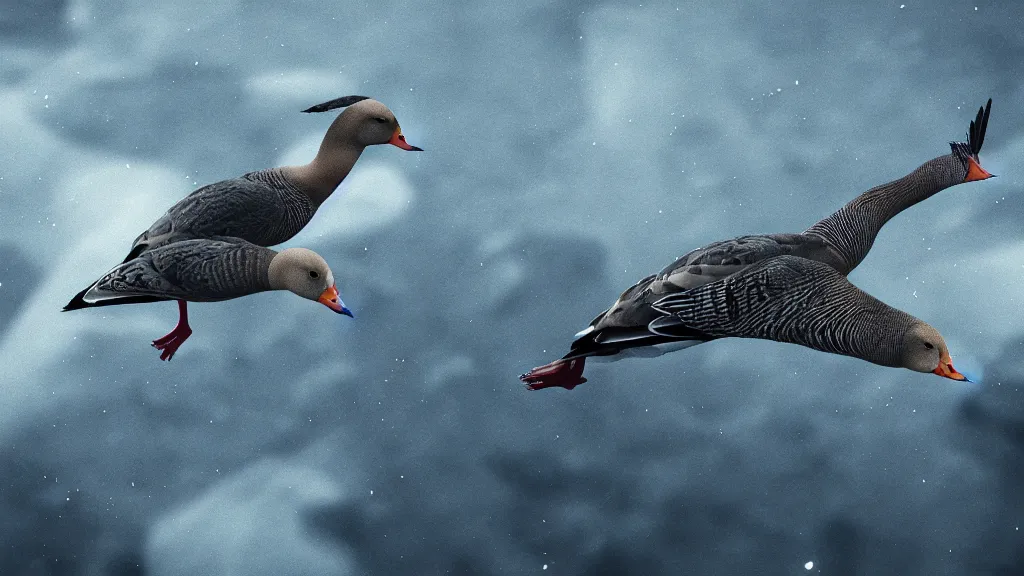 Prompt: cyberpunk greylag goose floating in space, 8k, cinematic, epic, ultra detailed, award winning, trending on artstationHD, dramatic