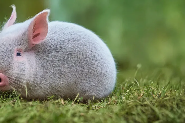 Image similar to a pig chinchilla!!! hybrid! hyper realistic!! realistic lighting!! wildlife photographer of the year!!! bold natural colors, national geographic, hd, wide angle, 8 k