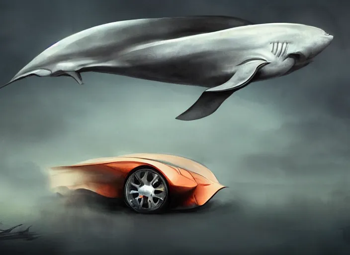 Image similar to beautiful concept design of a car that looks almost like a fish, a shark or a whale. car design by cory loftis, fenghua zhong, ryohei hase, ismail inceoglu, ruan jia, henrik fisker, bruce kaiser, scott robertson, dmitry mazurkevich, doruk erdem, and jon sibal. volumetric light