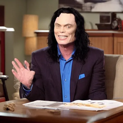 Prompt: Tommy Wiseau as a guest on the TV show Spencer's BIG 30