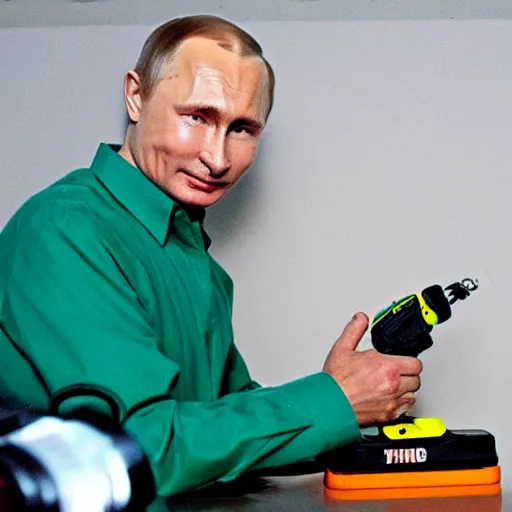 Prompt: Putin holding Electric Cordless Drill