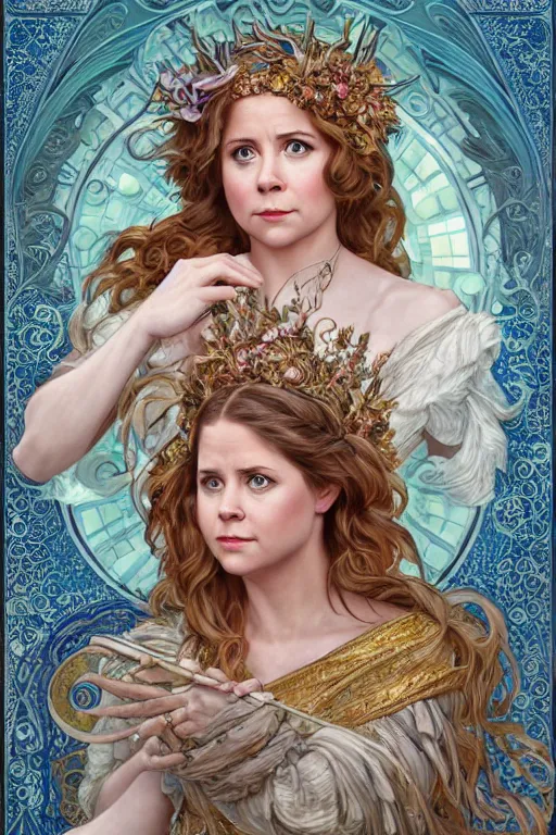 Prompt: Jenna Fischer as a Greek Goddess, cute, fantasy, intricate, elegant, highly detailed, digital painting, 4k, HDR, concept art, smooth, sharp focus, illustration, art by artgerm and H R Giger and alphonse mucha