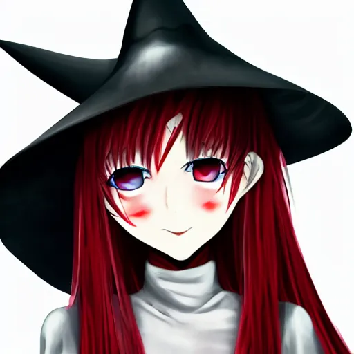 Prompt: anime monster girl, anime art, portrait, 4 k, red eyes, witch hat