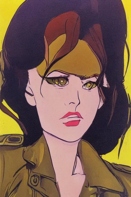 Image similar to portrait of an attractive young female protagonist, center focus, wearing leather jacket, in city street, detailed face, artwork by ralph bakshi