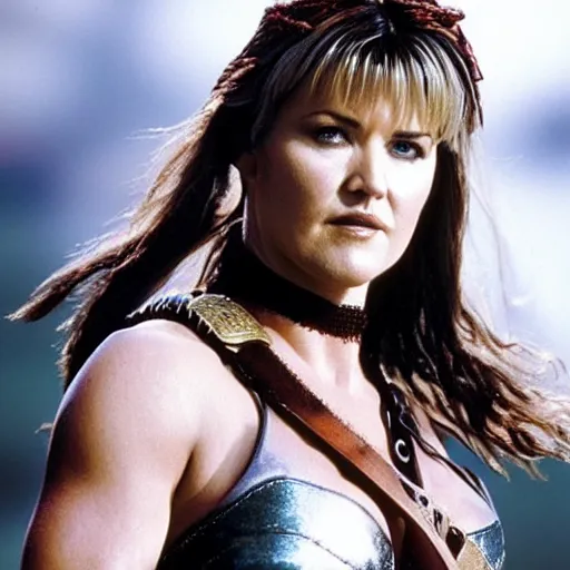 Prompt: lucy lawless as xena warrior princess, hyper realistic, fashion, photography