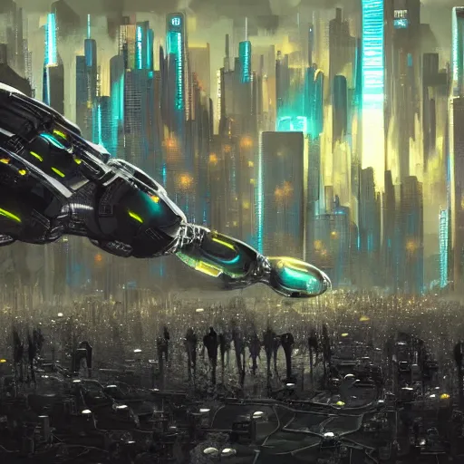 Image similar to a swarm of black nanobots, Cyberpunk, Sci-fi Art