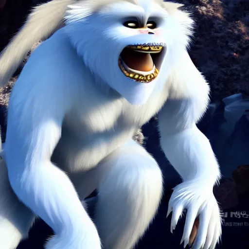 Image similar to the yeti, a white snow primate, in style of disney animation, expressive face, detailed face, detailed eyes, full body, feminine face, tracer overwatch, disney, pixar