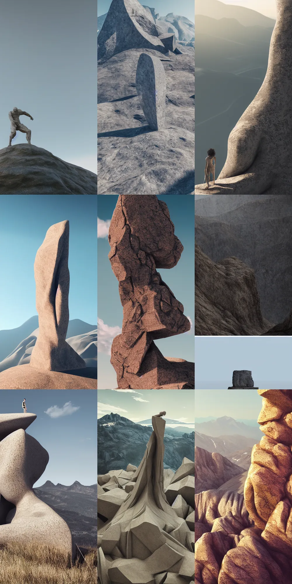 Image similar to a monumental sculpture by jenna krypell in a vast mountain landscape, raytracing, 8k, octane render, volumetric, vivid, beautiful, hyperrealism”