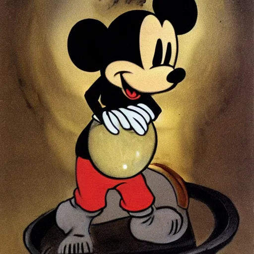 Prompt: mickey mouse as saturn devouring his son by francisco goya