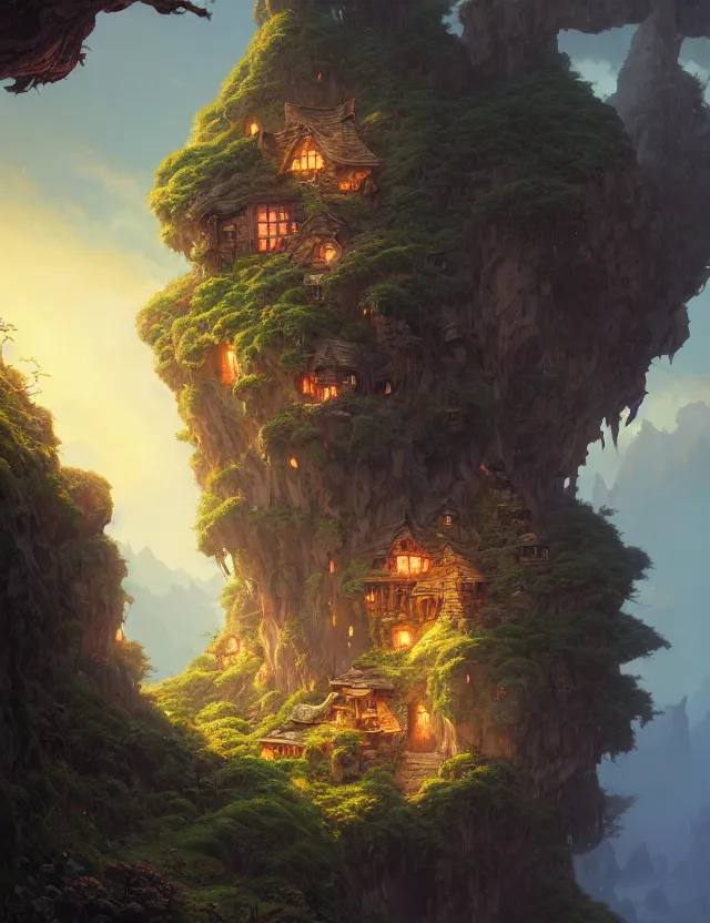 Image similar to the house in the cave, unreal engine, fantasy art by greg, loish, race, ferdinand knab, tom bagshaw, makoto shinkai and louis van baerle, rossdraws, ilya kuvshinov, night lighting, studio ghibli trends, highly detailed, 8 k, octane rendering