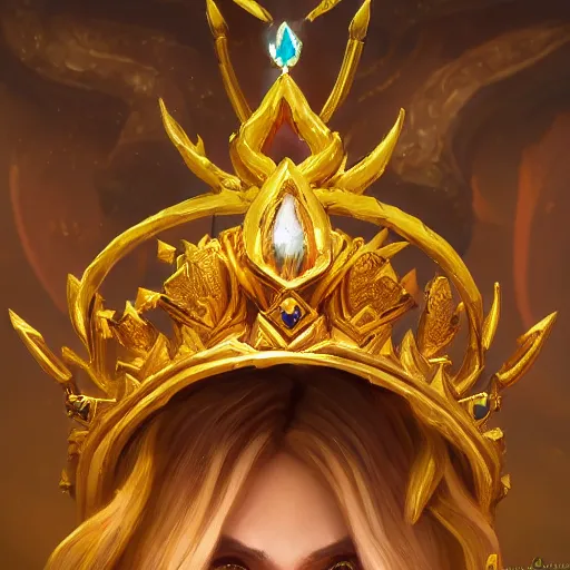 Image similar to a golden majestic crown with gemstone carved into it, floating crown, magic background, yellow magic theme, bright art masterpiece artstation. 8 k, sharp high quality artwork in style of jose daniel cabrera pena and greg rutkowski, concept art by tooth wu, blizzard warcraft artwork, hearthstone card game artwork, the crown