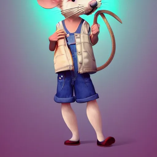 Prompt: in the style of studio ghibli, anthropomorphic mouse, female, wearing denim shorts and tank top, detailed, intricate, aesthetic, artistic, ambient occlusion, volumetric light effect, 8 k resolution