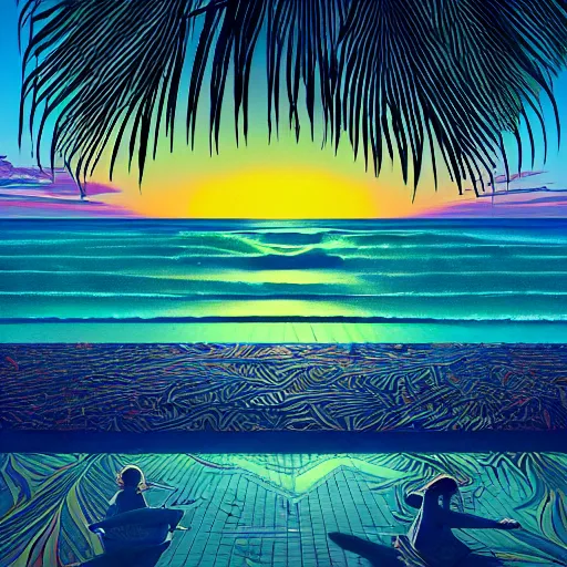 Image similar to miami beach. spring break. party hard. epic sunset. masterpiece. accidentally tripping on dmt and acid, psychedelic experience, overwhelming psychosis of self realization and burning awakening, ultra high definition, unreal engine 5, hyperrealism, masterpiece composition, by casey weldon, barclay shaw 8 k photorealistic