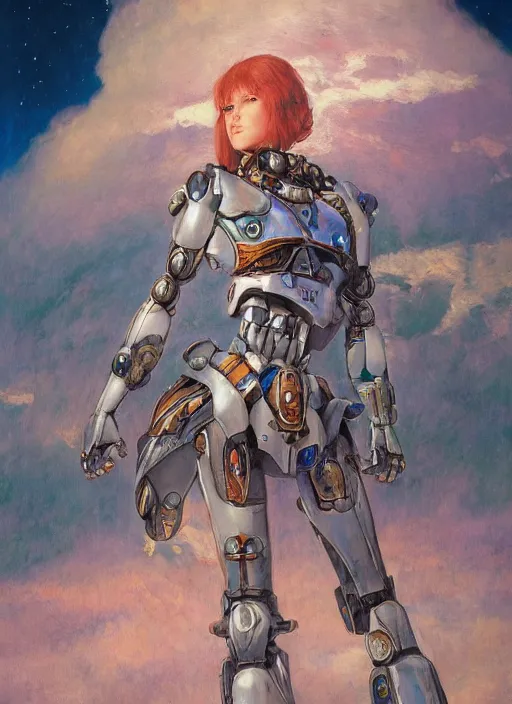 Prompt: biblical shy beautiful female mecha mage valkyree android on a bird, jump, rollerblades, heavy eyes to the side, closeup, bright glowing veins, in clouds, sunset, portrait, by gerald brom, by mikhail vrubel, by peter elson, muted colors, extreme detail, reflections, trending on artstation, 8 k