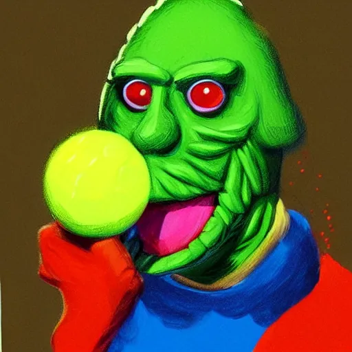 Prompt: a tennis ball monster ,tennis ball, colorful, wizard of oz, digital art, fantasy, magic, trending on artstation, ultra detailed, professional illustration by Basil Gogos