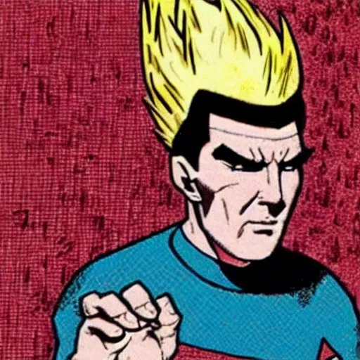 Image similar to star trek captain spock going super saiyan in the comic book archie bunker, r. crumb