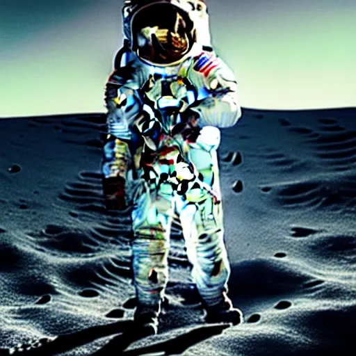 Prompt: An astronaut standing on the surface of the Moon, stunning composition.