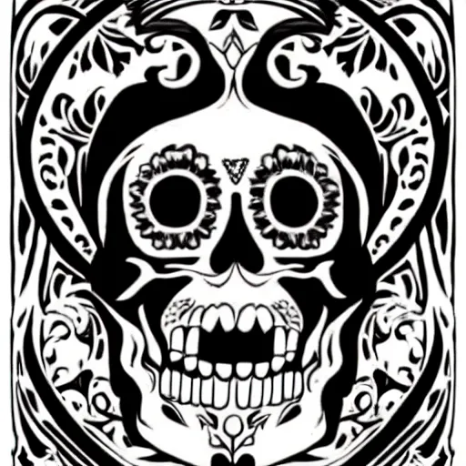 Prompt: a small vector tattoo design. art nouveau sugar skull.