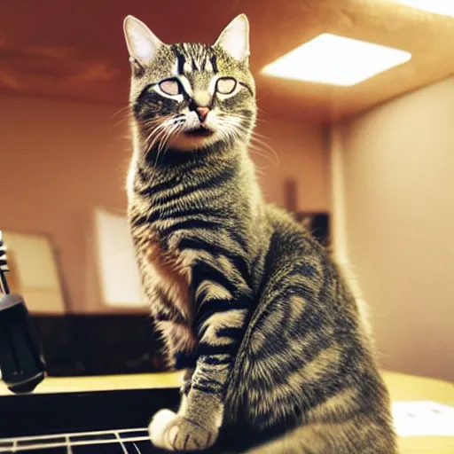 Image similar to cat singing in a recording studio