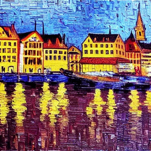 Prompt: a painting of mainz in the style of van gogh