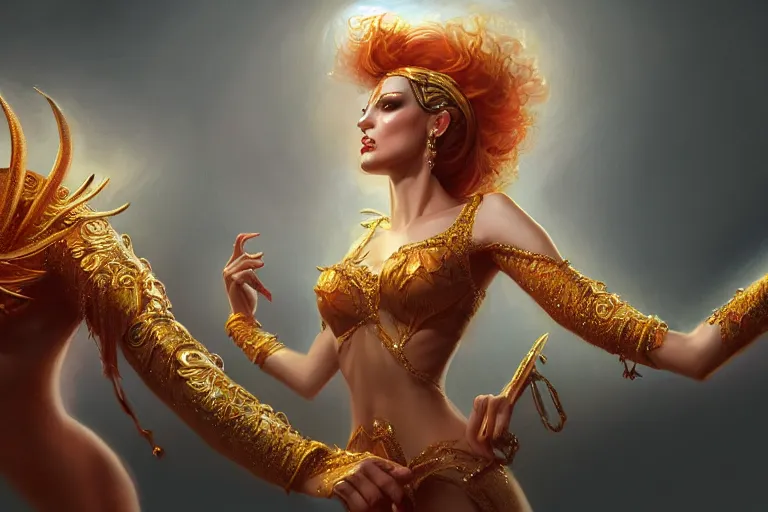 Prompt: Magician, female, fantasy, bangles, explosion, dramatic, intricate, elegant, highly detailed, digital painting, artstation, concept art, smooth, sharp focus, illustration, art by Boris Vallejo, octane render