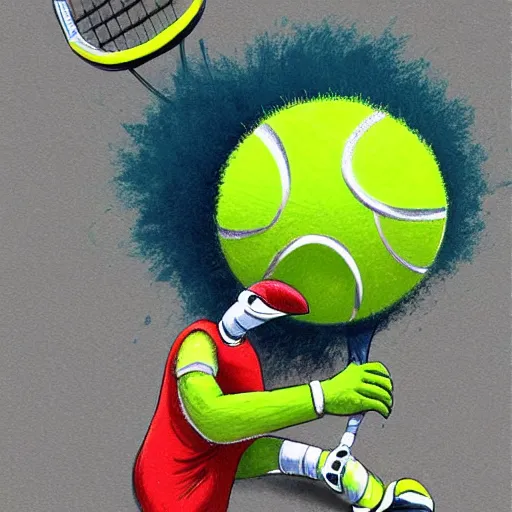 Prompt: a tennis ball monster, playing tennis, digital art, fantasy, magic, trending on artstation, ultra detailed, professional illustration by Basil Gogos