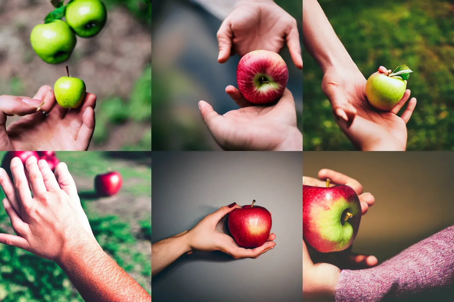 Prompt: a photo of a human hand holding an apple