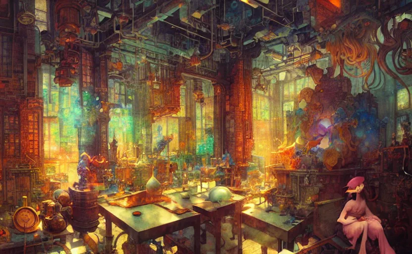 Image similar to alchemy laboratory, fantasy. intricate, amazing composition, colorful watercolor, by ruan jia, by maxfield parrish, by marc simonetti, by hikari shimoda, by robert hubert, by zhang kechun, illustration, gloomy