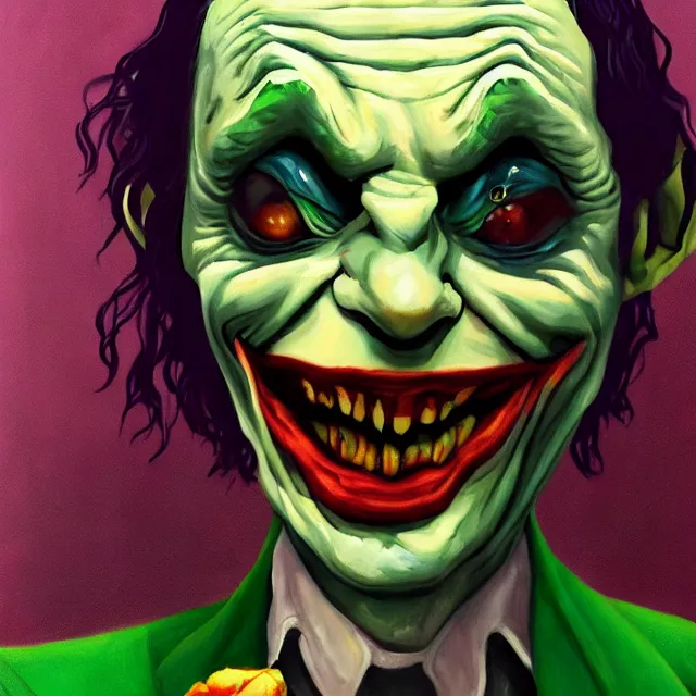 Image similar to a painting of gollum as the joker, detailed 8 k trending on artstation