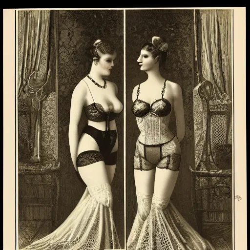 Prompt: lingerie, sears mail order catalog, engraving, 1 8 8 0 s