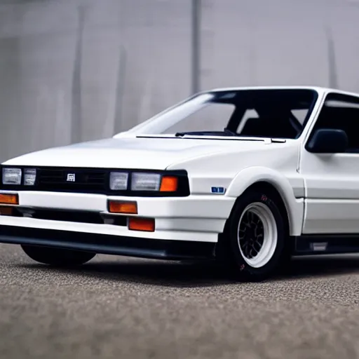 Image similar to white AE86 GT Apex Trueno in 2022 AE86 made in 2022 modern aggressive parked full view mid distance 45mm photo