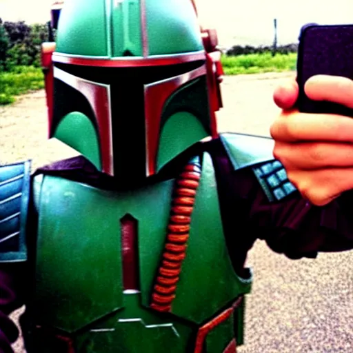 Image similar to boba fett poses as a selfi girl