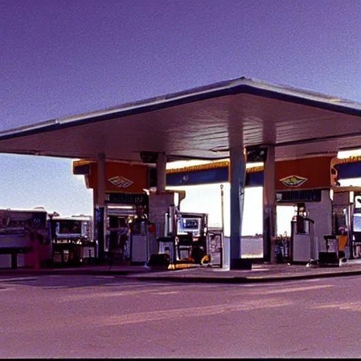 Image similar to a gas station in space, 3 5 mm film, by robert altman