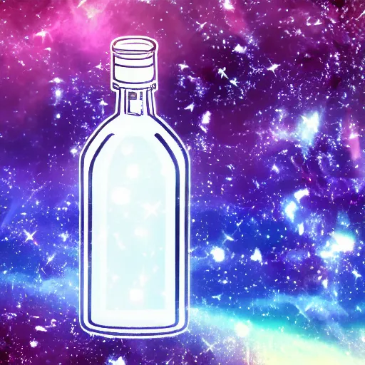 Prompt: Glass bottle containing stars and galaxies, anime wallpaper