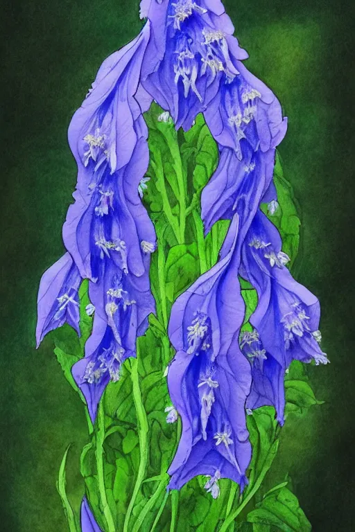 Prompt: a painting of Campanula medium, illustration, Chinese watercolor, elegant, highly detailed, Artstation