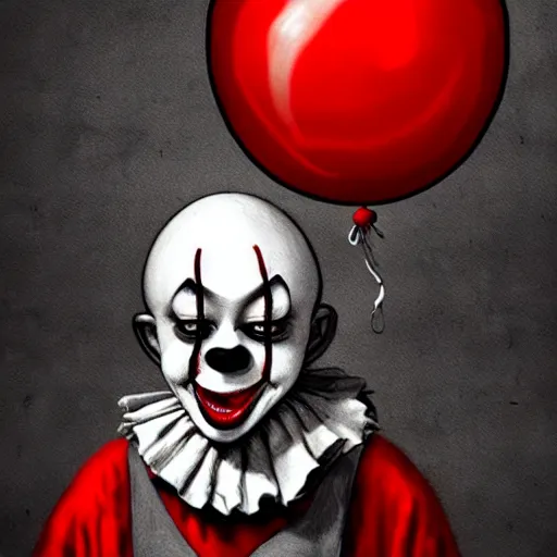 Image similar to surrealism grunge cartoon portrait sketch of a chicken with a wide smile and a red balloon by - michael karcz, loony toons style, pennywise style, horror theme, detailed, elegant, intricate