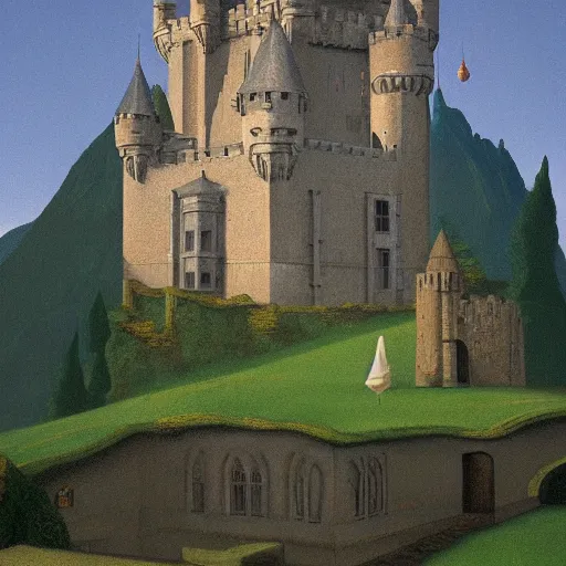 Image similar to a castle guarded by elves by Raphael, Hopper, and Rene Magritte. detailed, romantic, enchanting, trending on artstation.