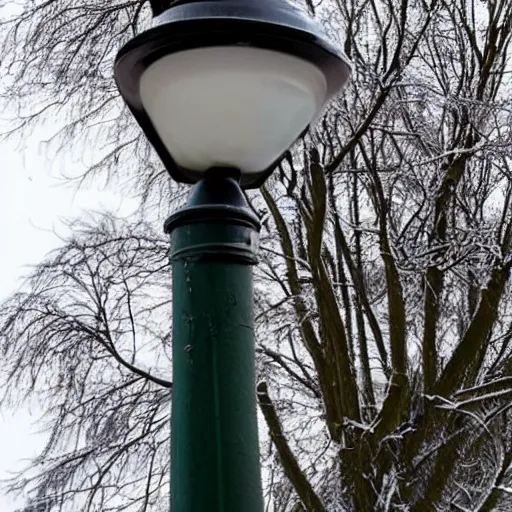 Prompt: A photo of a cat that has its tongue stuck to a lamp post due to the freezing cold. The tongue is connected to the lamp post.