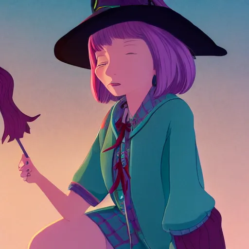 Image similar to A young adult witch with a cottage-core aesthetic with rose-colored hair and teal clothing, Nobutaka Ike, animated film still, character design, fantasy, 8k resolution