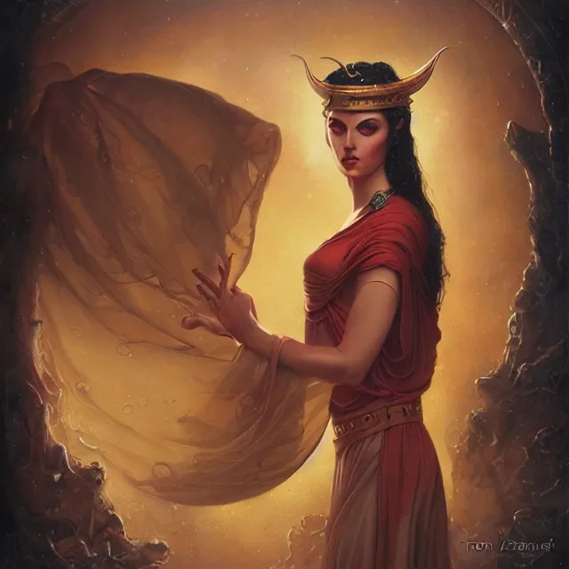 Prompt: portrait of a magical levantine genie, art by tom bagshaw and manuel sanjulian