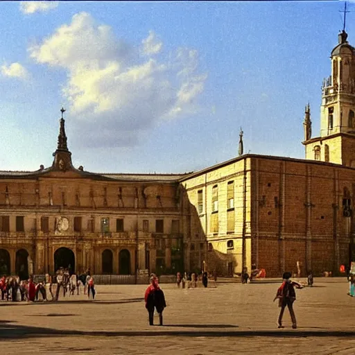 Image similar to el escorial square with the sanctuary of the virgen de gracia, by martin rico y ortega