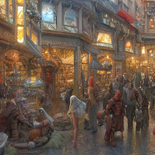 Image similar to The Grabd Bazaar, fantasy art by Donato Giancola and James Gurney, digital art, trending on artstation