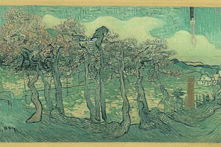 Prompt: japanese scenery in edo period, by vincent van gogh