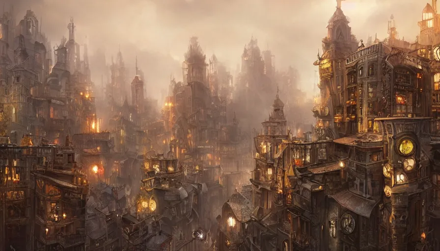 Image similar to matte painting of a beautiful steampunk city, digital art, trending on artstation